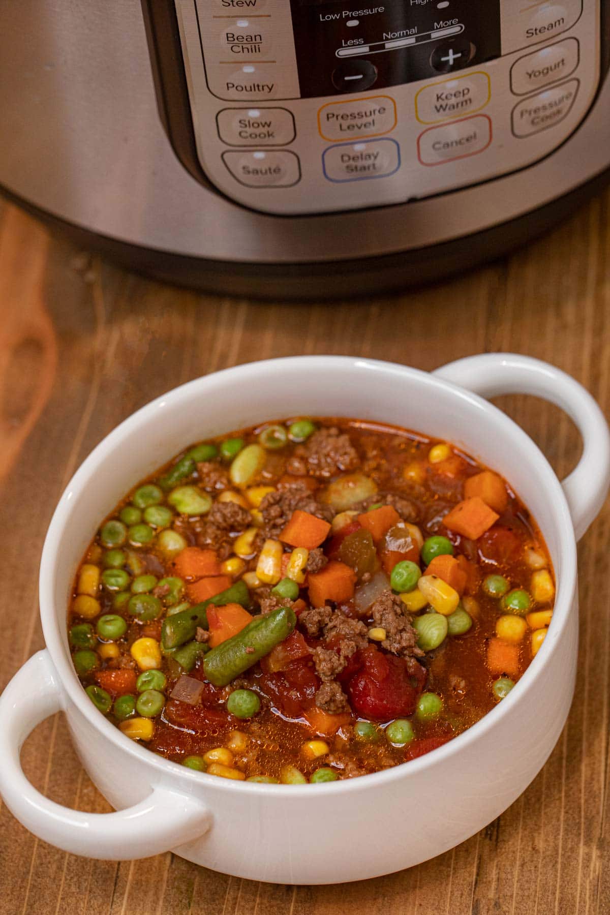 Instant Pot Hamburger Soup serving in bowl