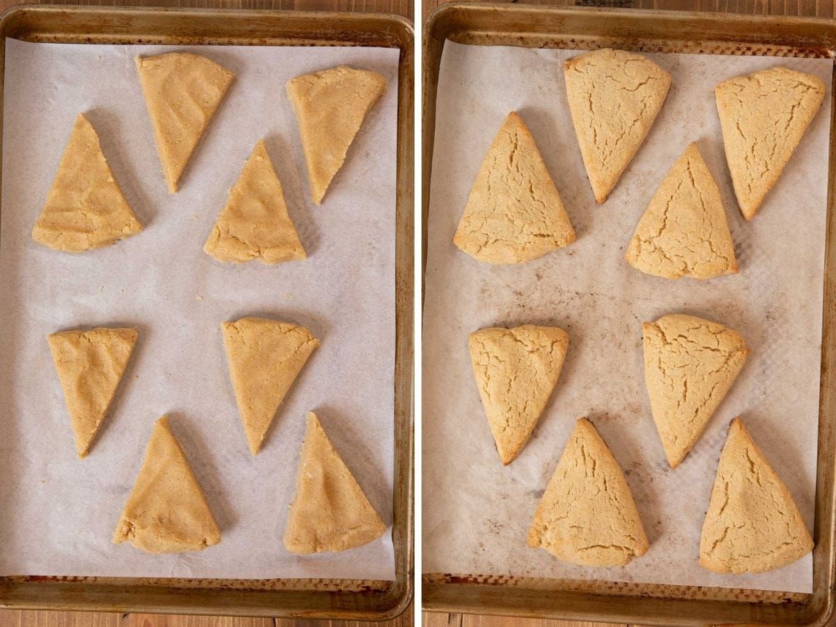 Maple Scones on baking sheet before and after baking