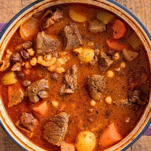 Lamb stew in a Dutch oven