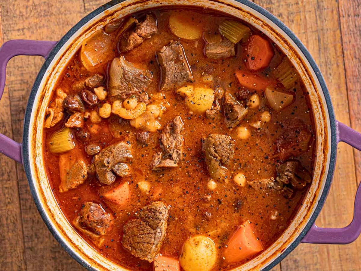 Lamb stew in a Dutch oven
