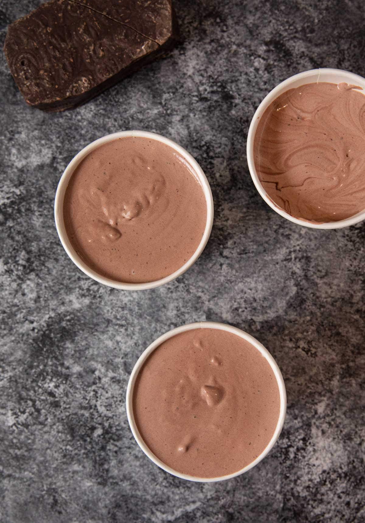 No-Churn Chocolate Ice Cream in paper containers
