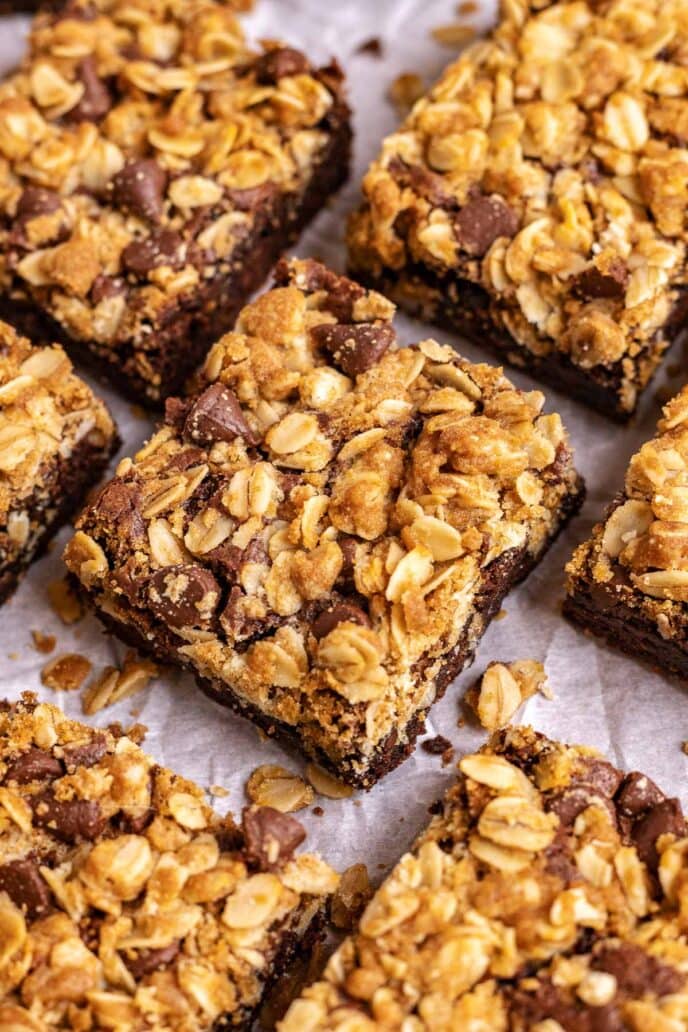 Oatmeal Chip Brownies sliced into squares