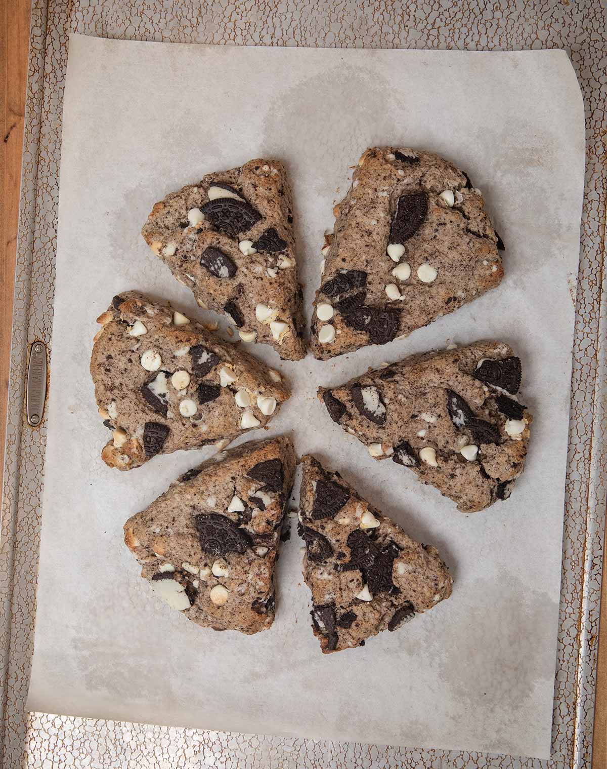 Oreo Scones on baking sheet