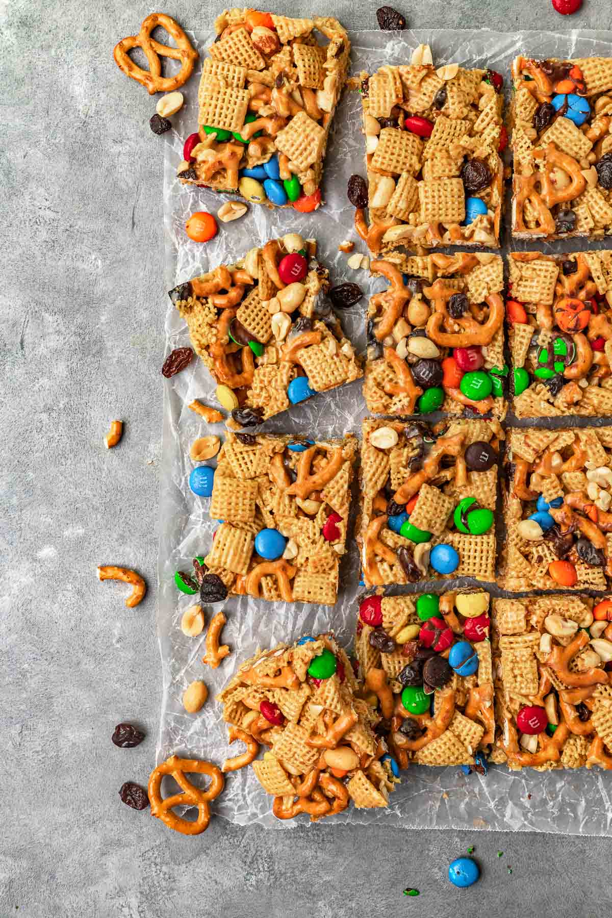 Peanut Butter Trail Mix Bars sliced