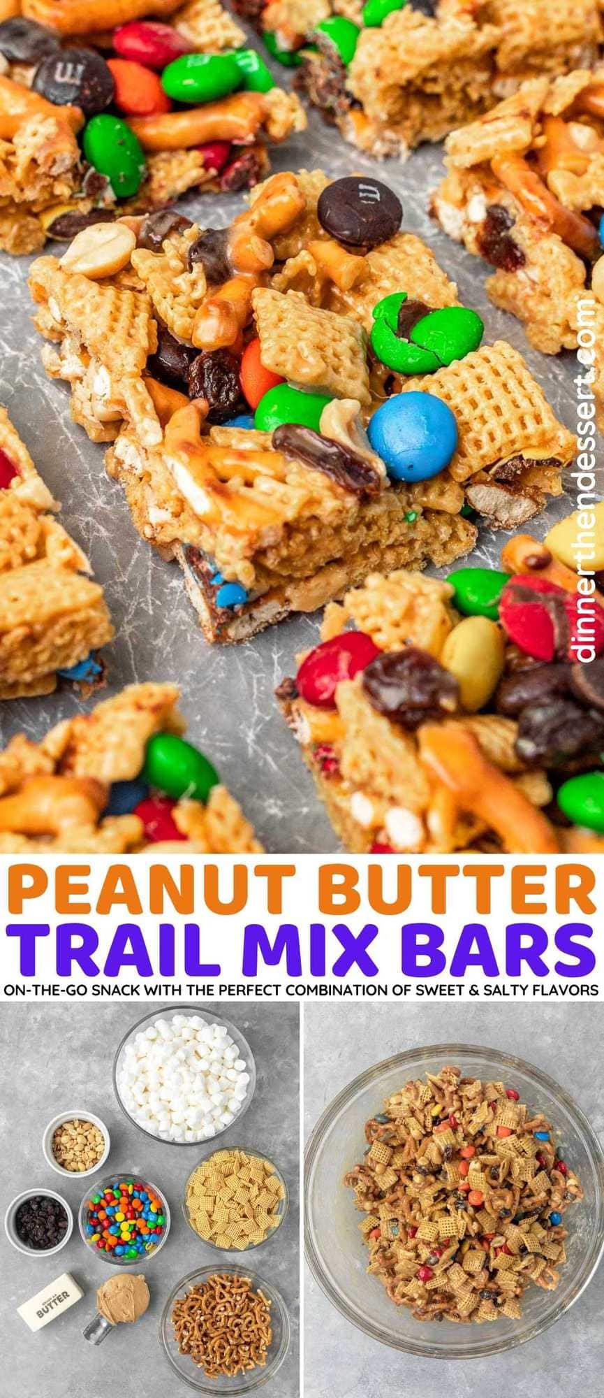 Peanut Butter Trail Mix Bars collage