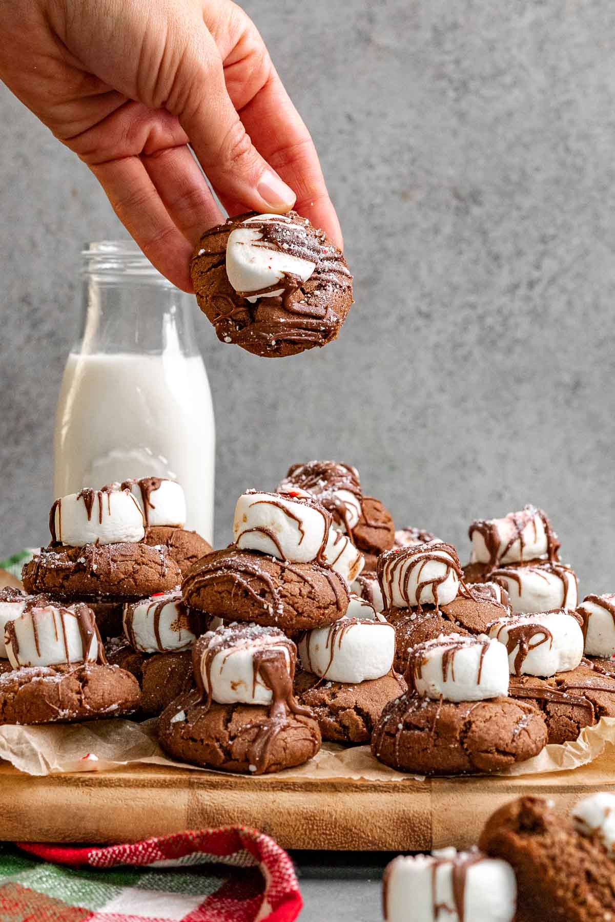 Peppermint Hot Chocolate Cookies on serving board