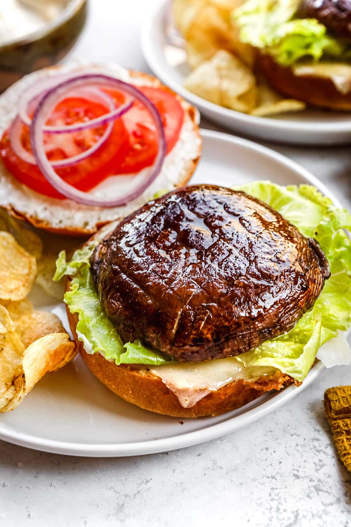 Portobello Mushroom Burgers on serving plate