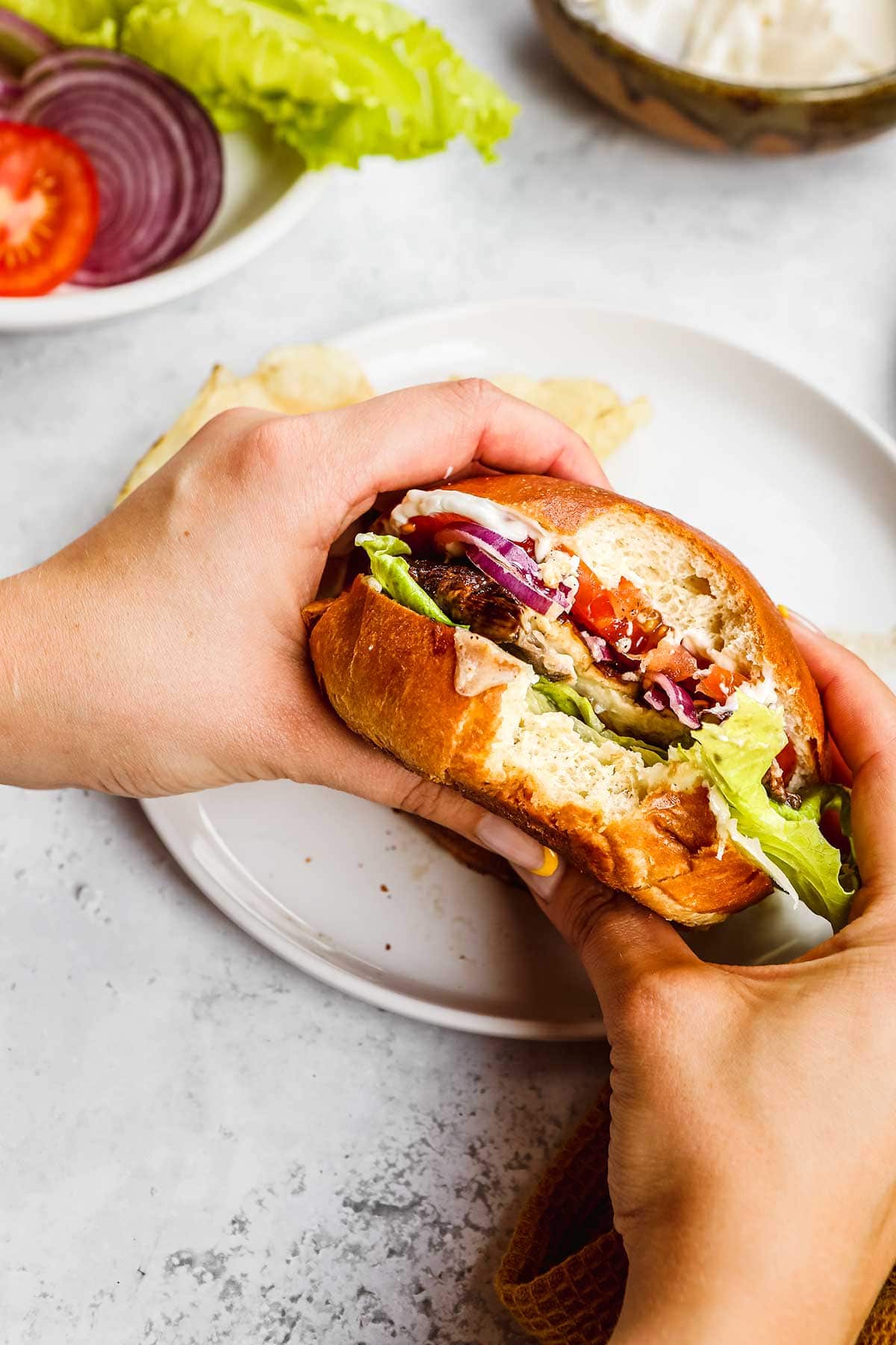 Portobello Mushroom Burgers in hands