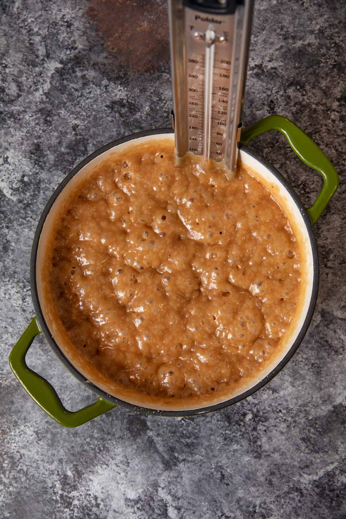 Pralines boiling in pot