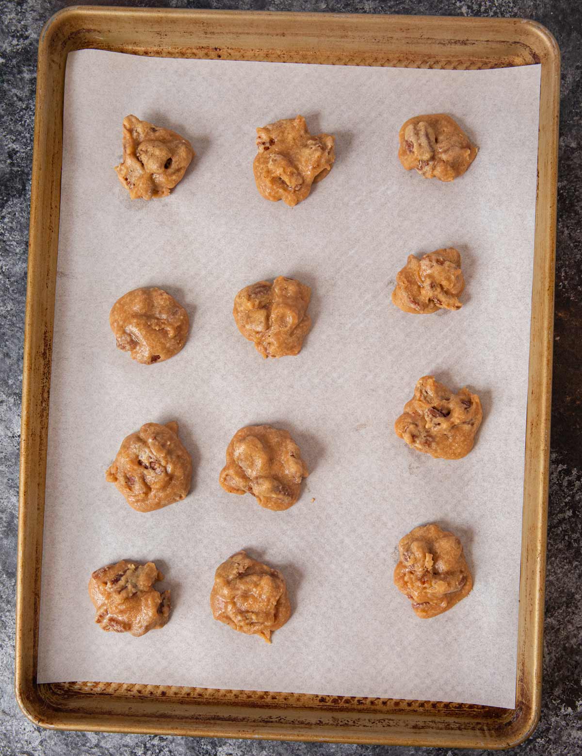 Pralines on cookie sheet