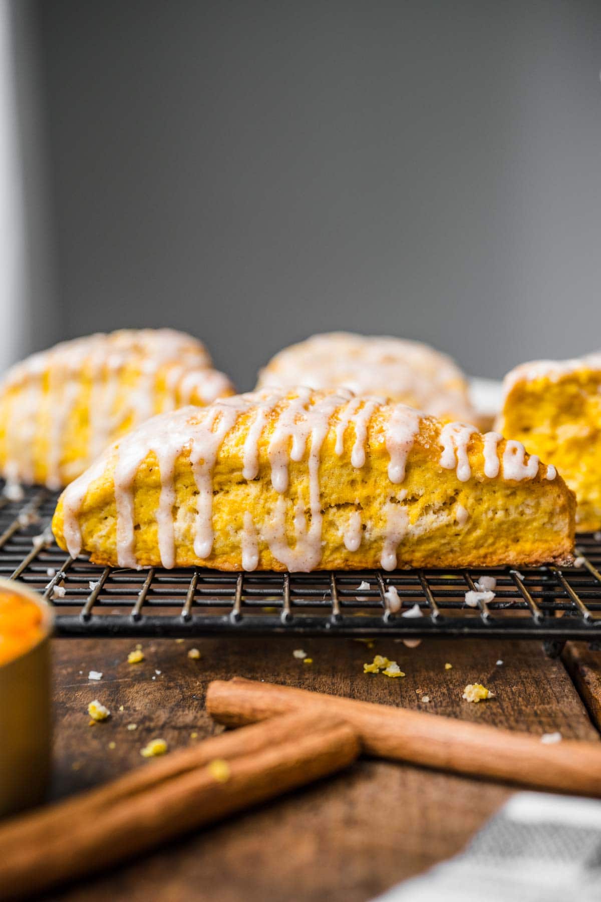 Pumpkin Scones served on cooling rack.