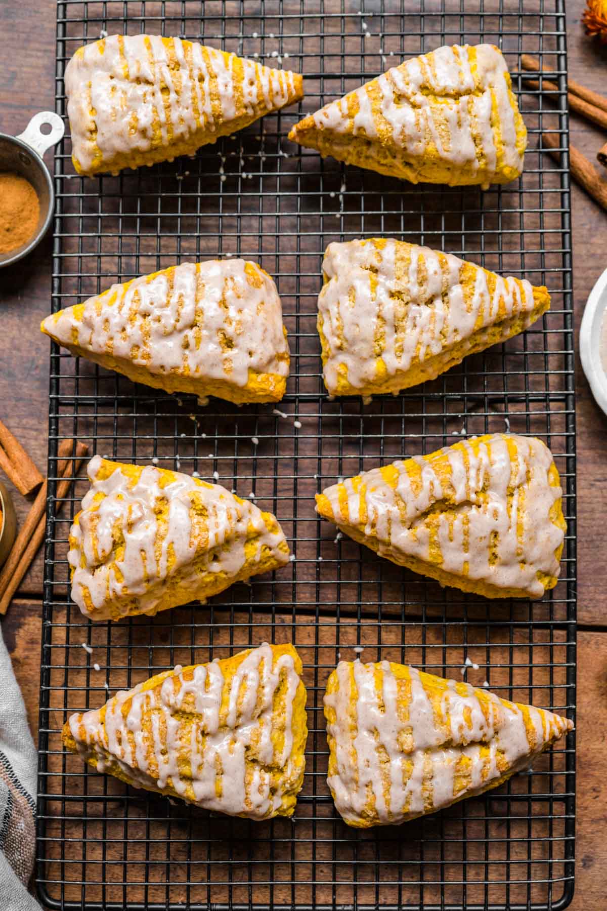 Pumpkin Scones served on a cooling rack.