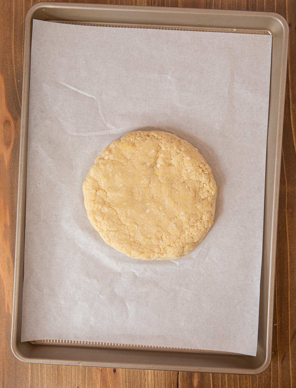 Classic Scones dough shaped into flattened circle on baking sheet