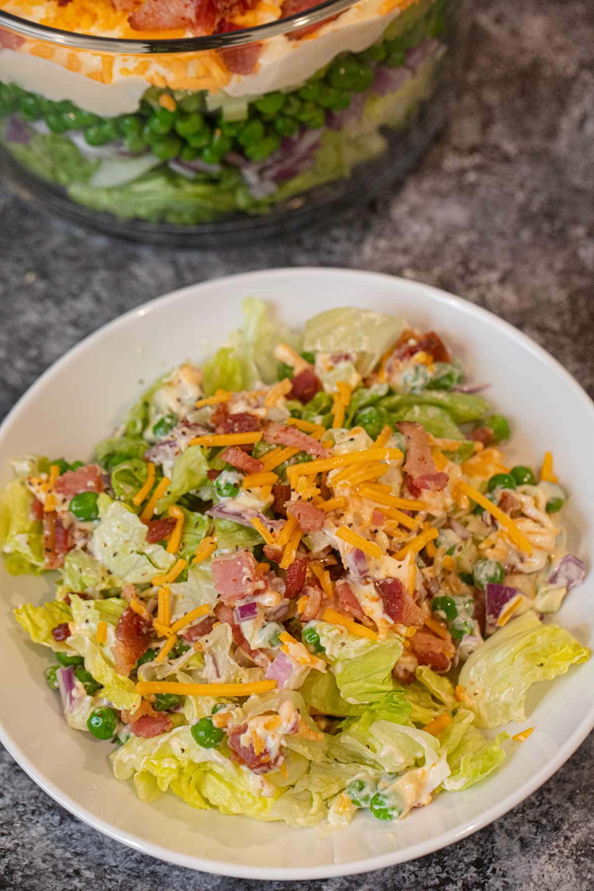 Seven Layer Salad serving on plate