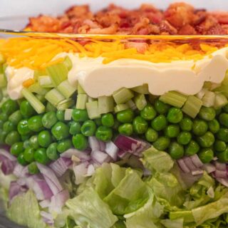 Side view of salad in a glass bowl