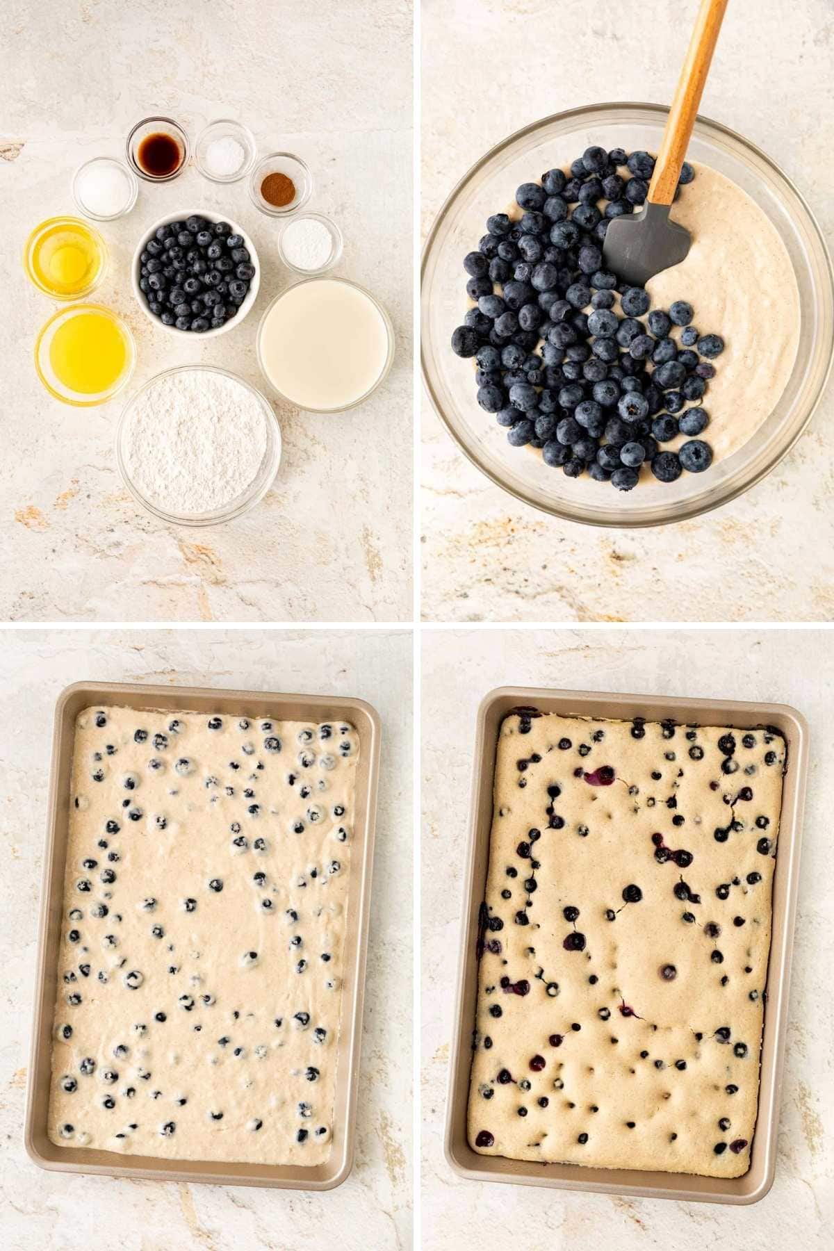 Sheet Pan Blueberry Pancakes Collage of prep steps