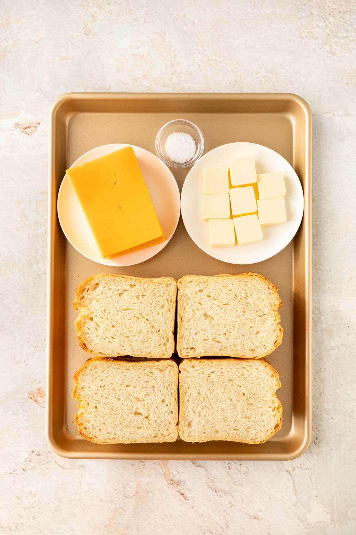 Sheet Pan Grilled Cheese ingredients on sheet pan