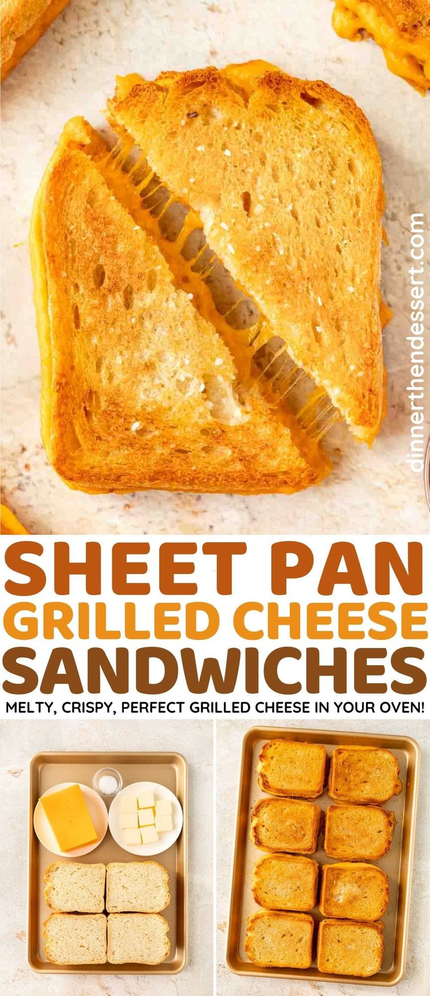 Sheet Pan Grilled Cheese sliced diagonally collage