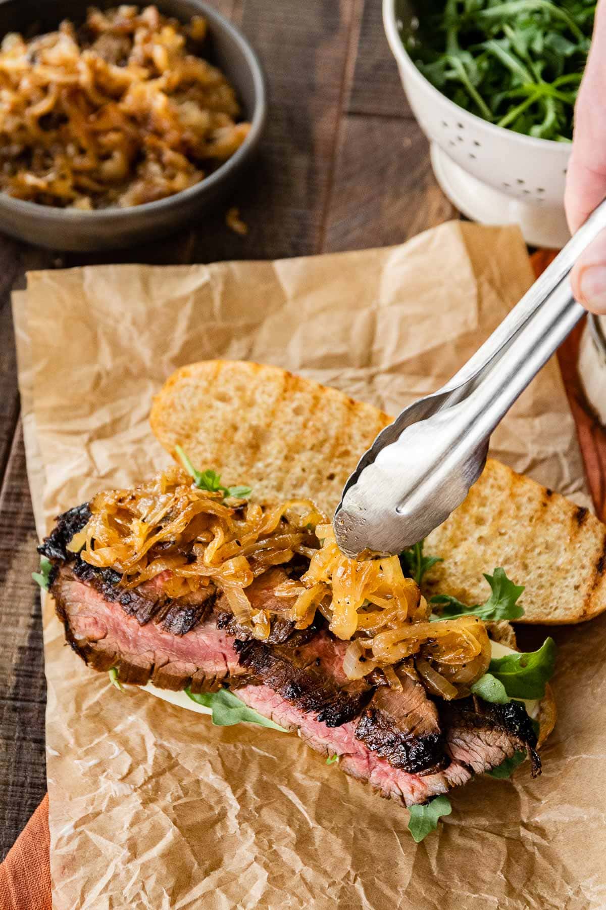 Adding onions to meat for Steak Sandwiches