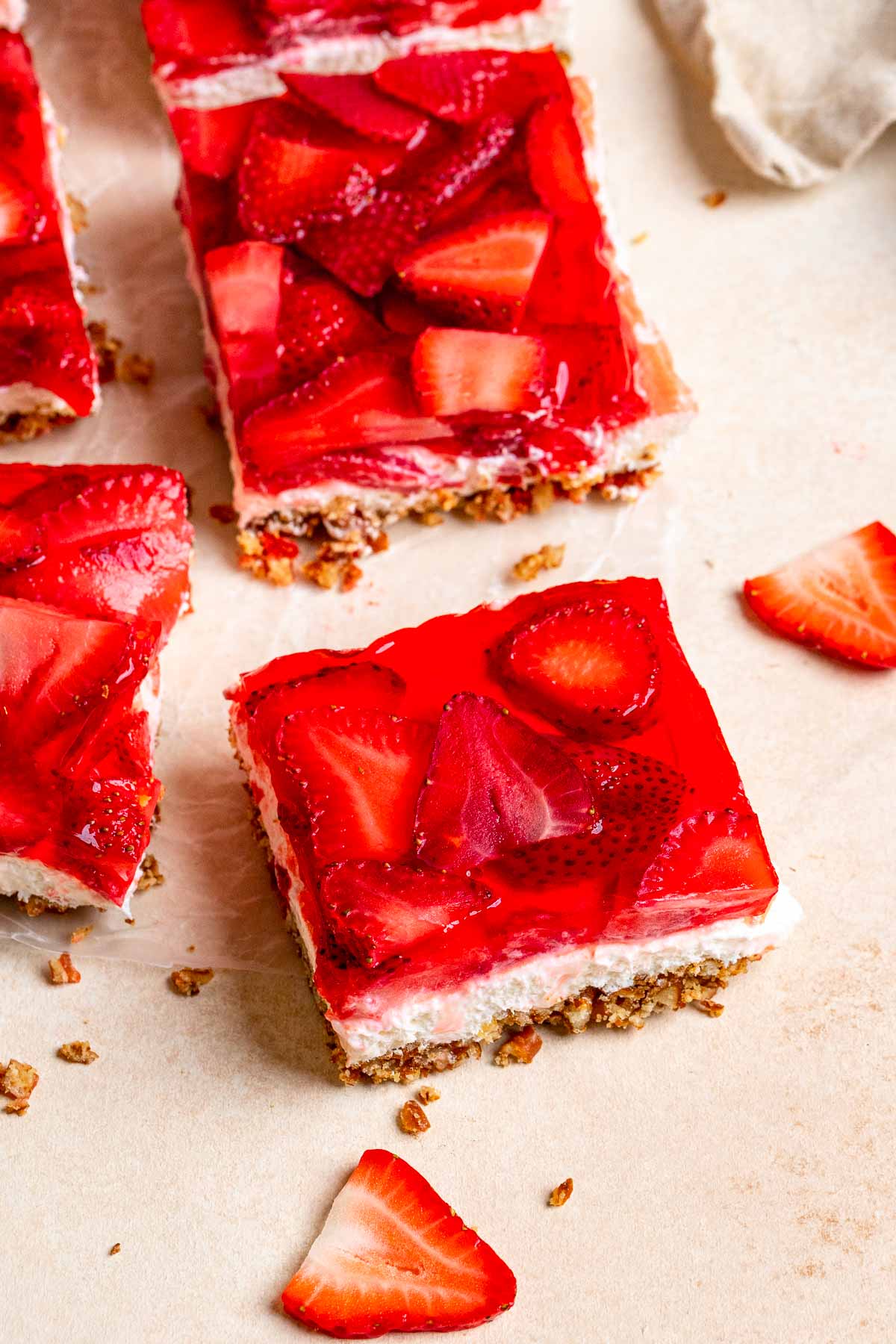 Strawberry Pretzel Salad square slices