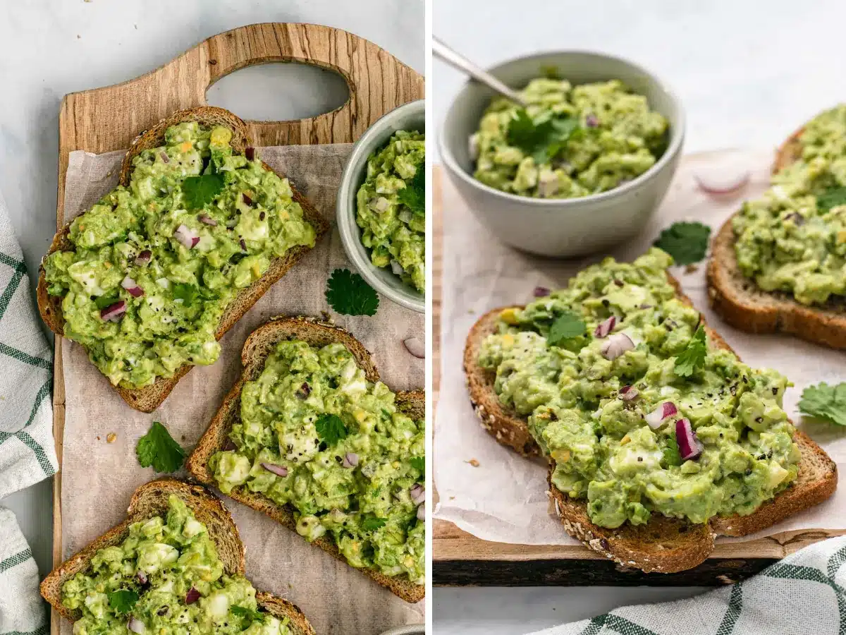 collage of open faced sandwiches 
