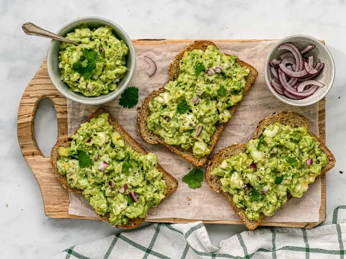 open faced sandwiches on a platter 