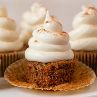 Carrot Cupcakes on cake stand
