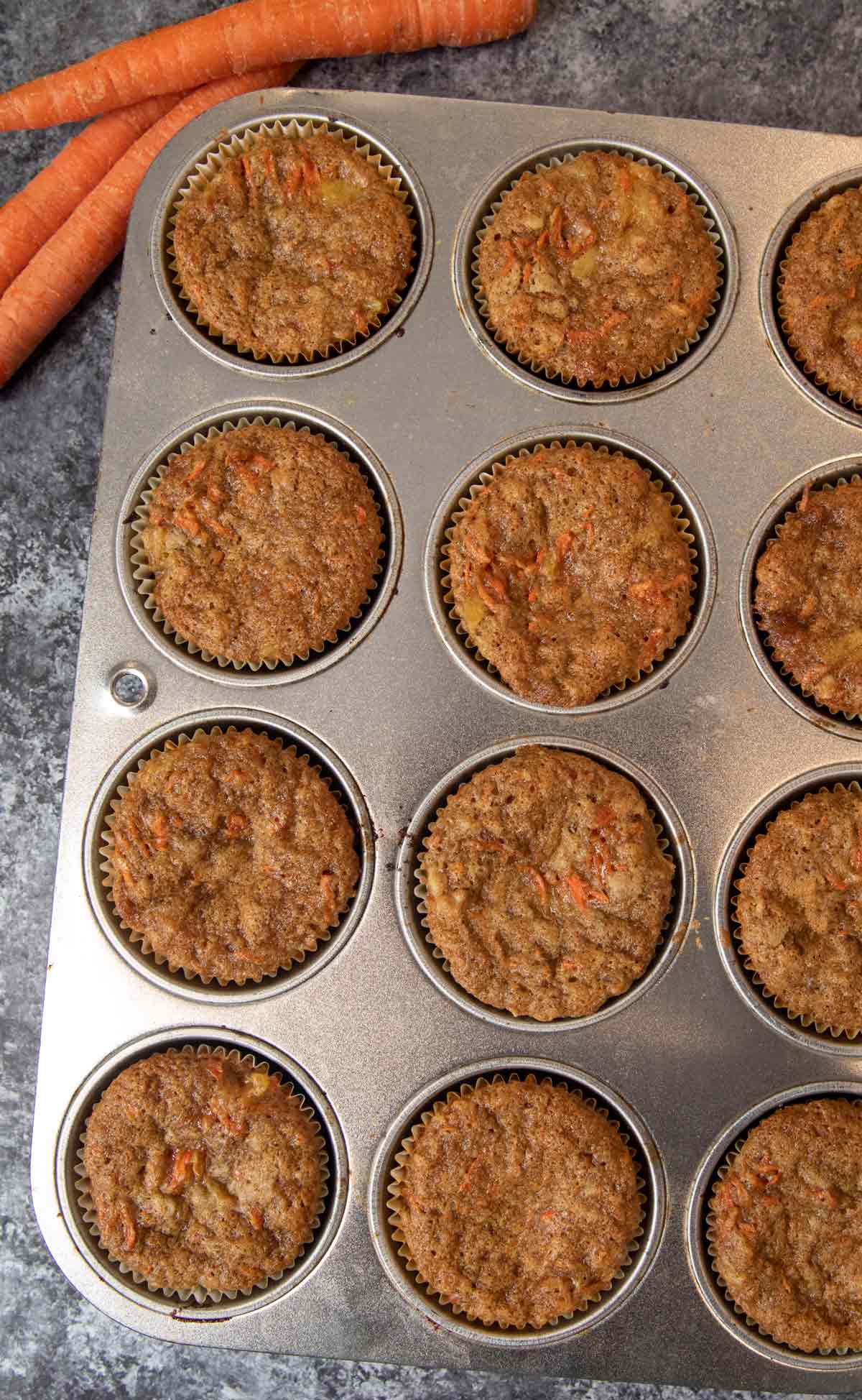 Carrot Cupcakes in cupcake tin