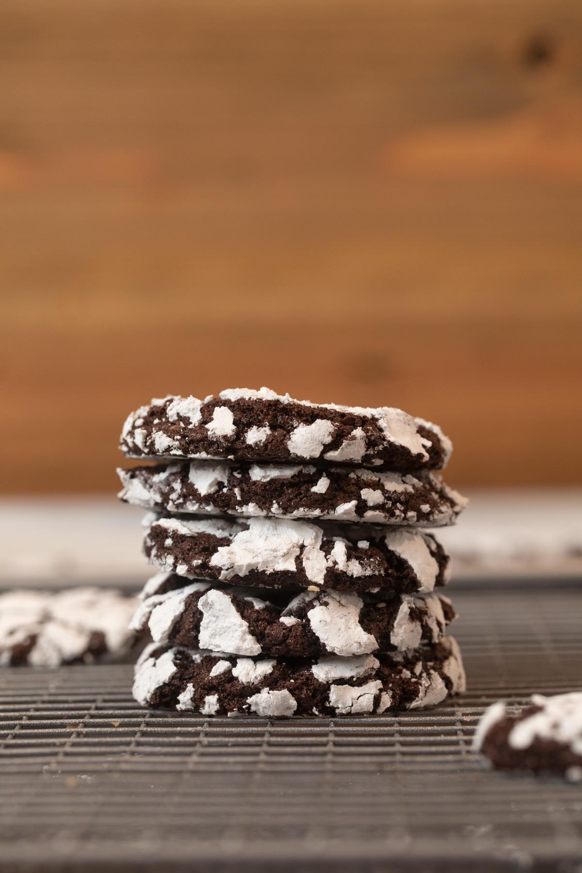 Chocolate Crinkle Cookies in stack