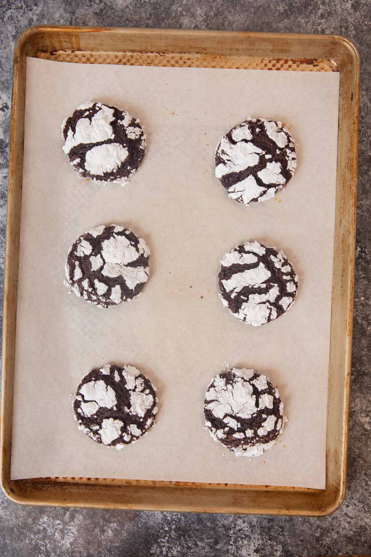 Chocolate Crinkle Cookies on cookie sheet