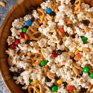 bowl of popcorn and snacks up close
