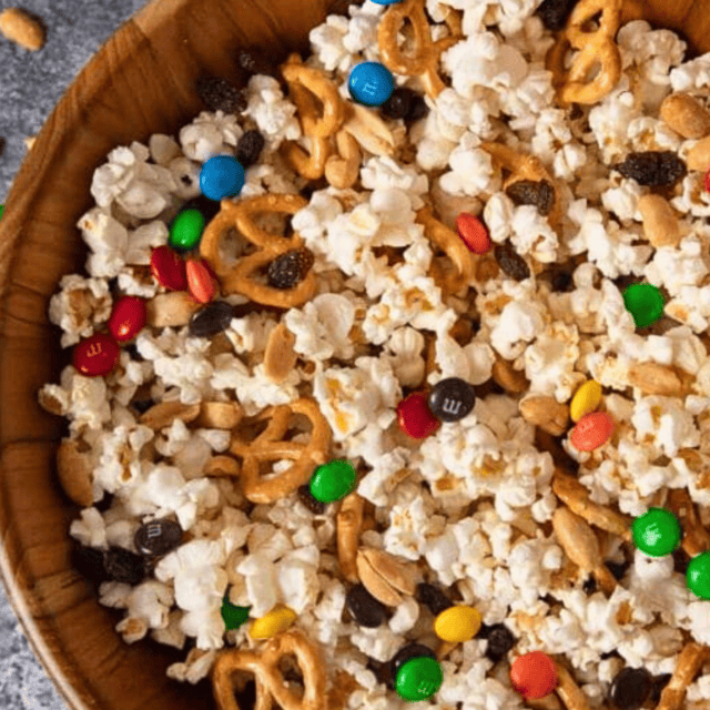 bowl of popcorn and snacks up close