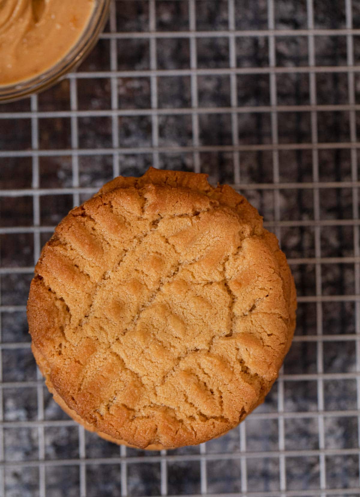 top-down view of Crispy Peanut Butter Cookies in stack