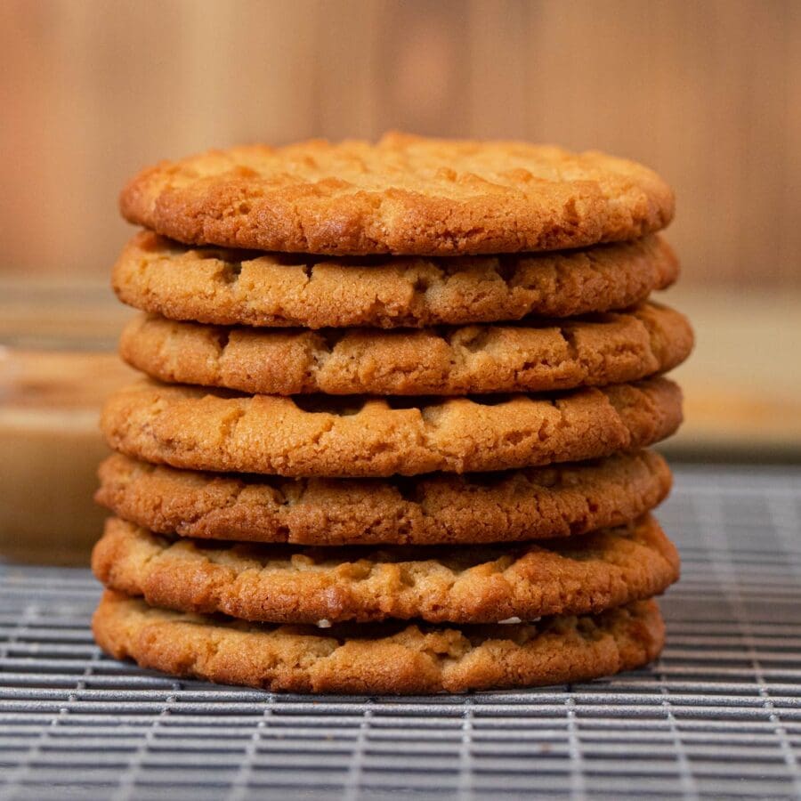 Crispy Peanut Butter Cookies in stack