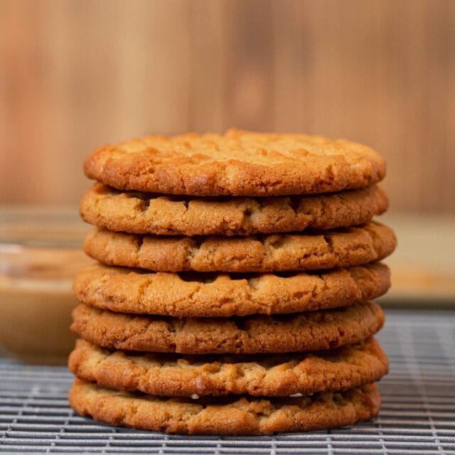 Crispy Peanut Butter Cookies in stack