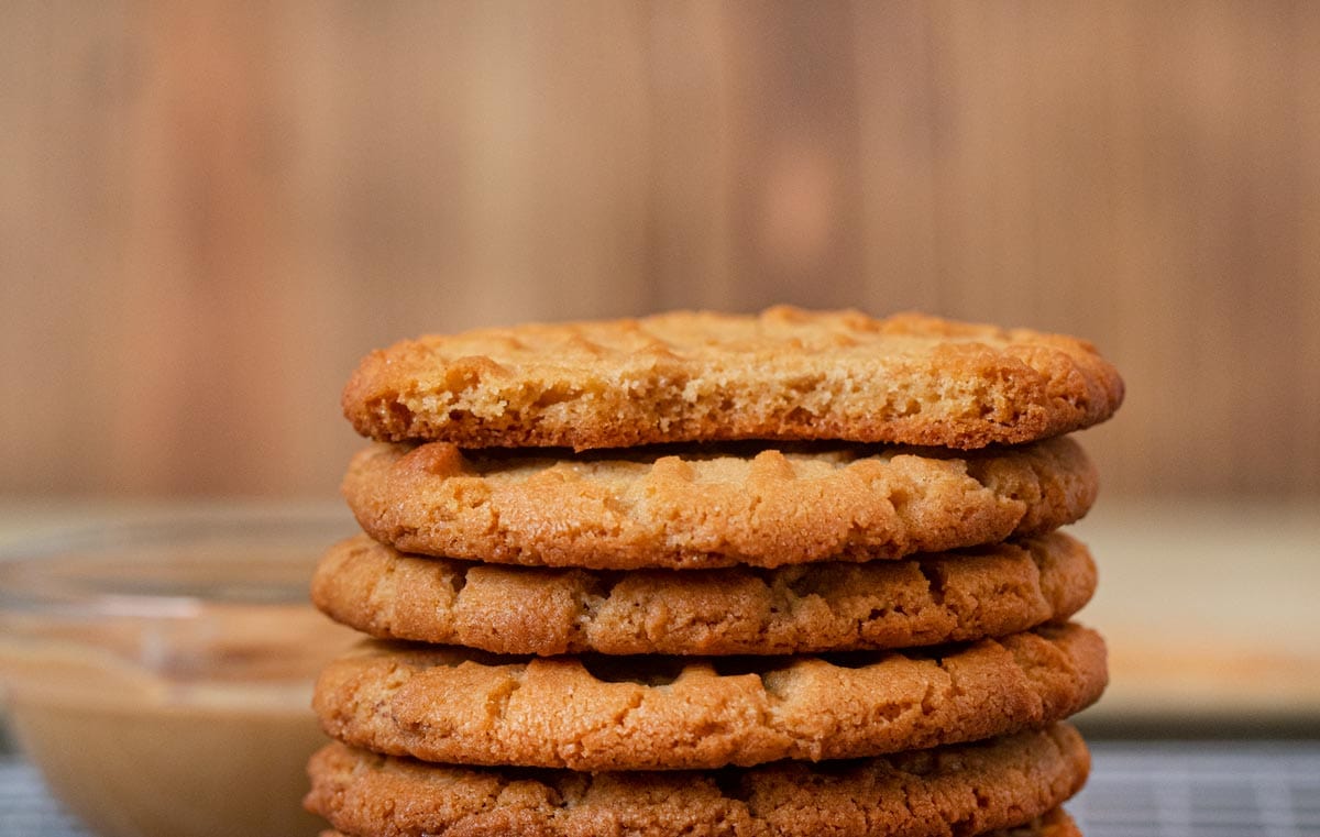 Crispy Peanut Butter Cookies in stack