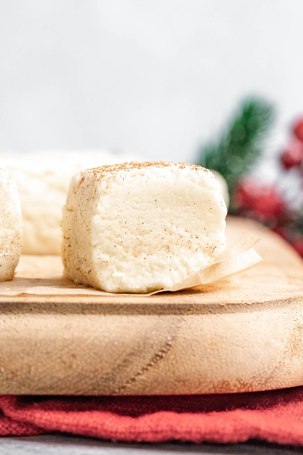 Eggnog Fudge closeup of slice