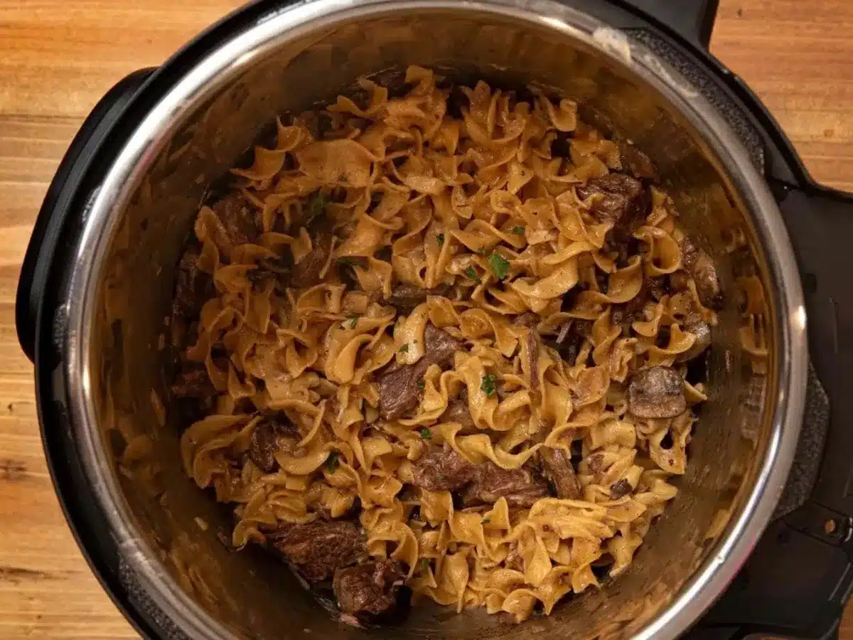 beef and noodle meal in instant pot