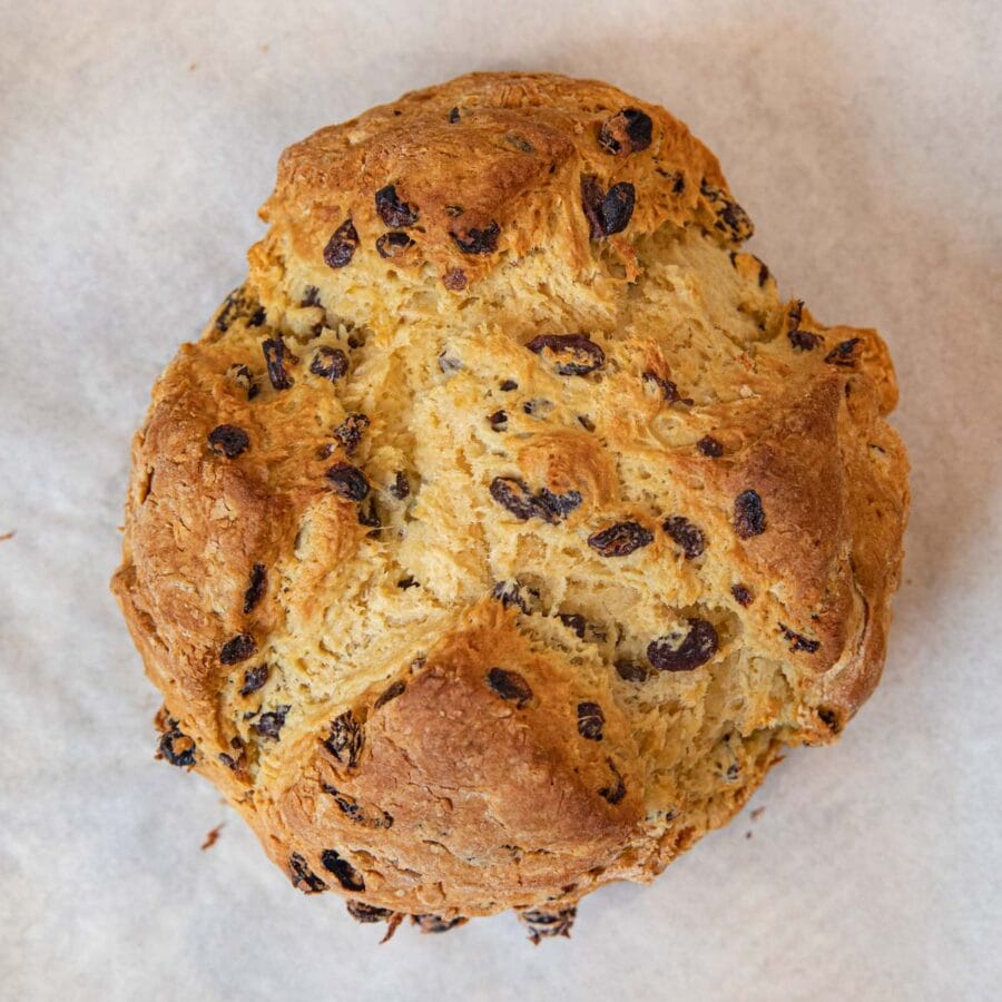 Irish Soda Bread loaf on baking sheet