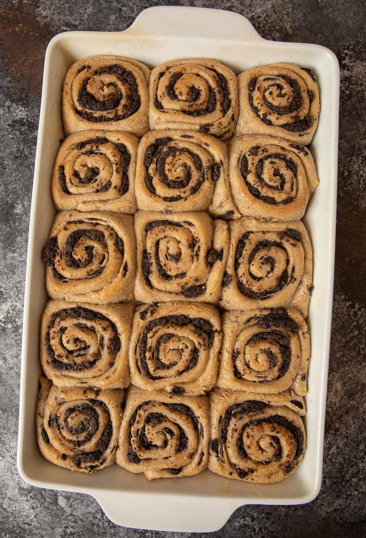 Oreo Cinnamon Rolls baked rolls in baking dish