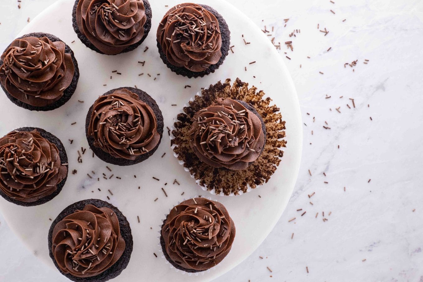 Rich Chocolate Cupcakes on serving plate