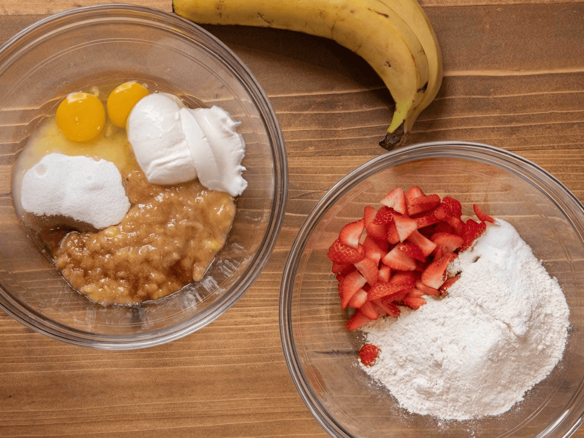Ingredients in mixing bowls 