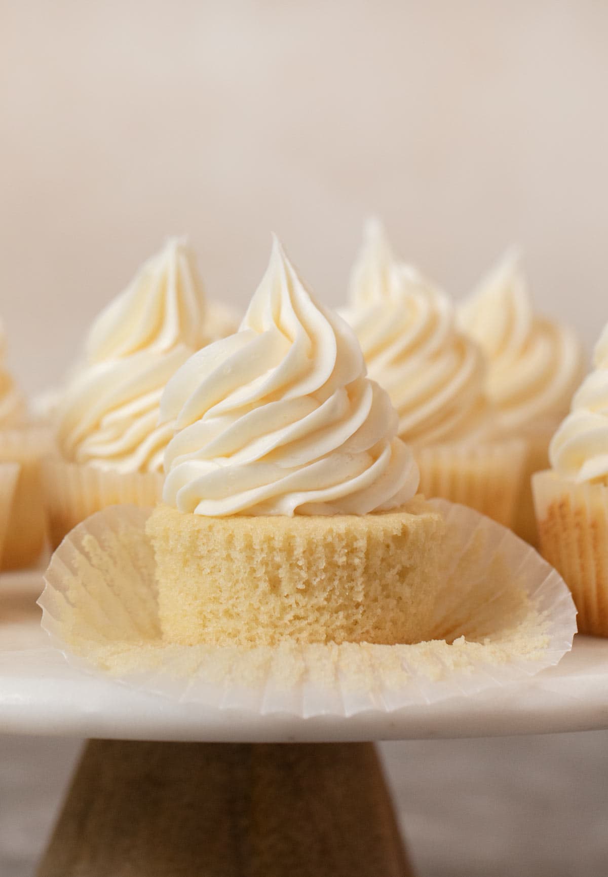 Vanilla Cupcakes on cake stand