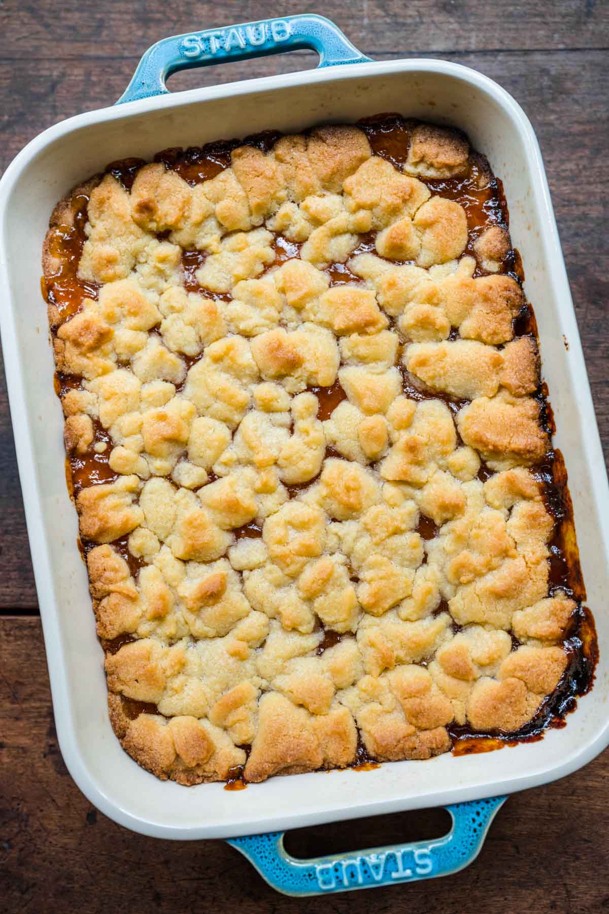 Apricot Shortbread Bars after baking in baking dish