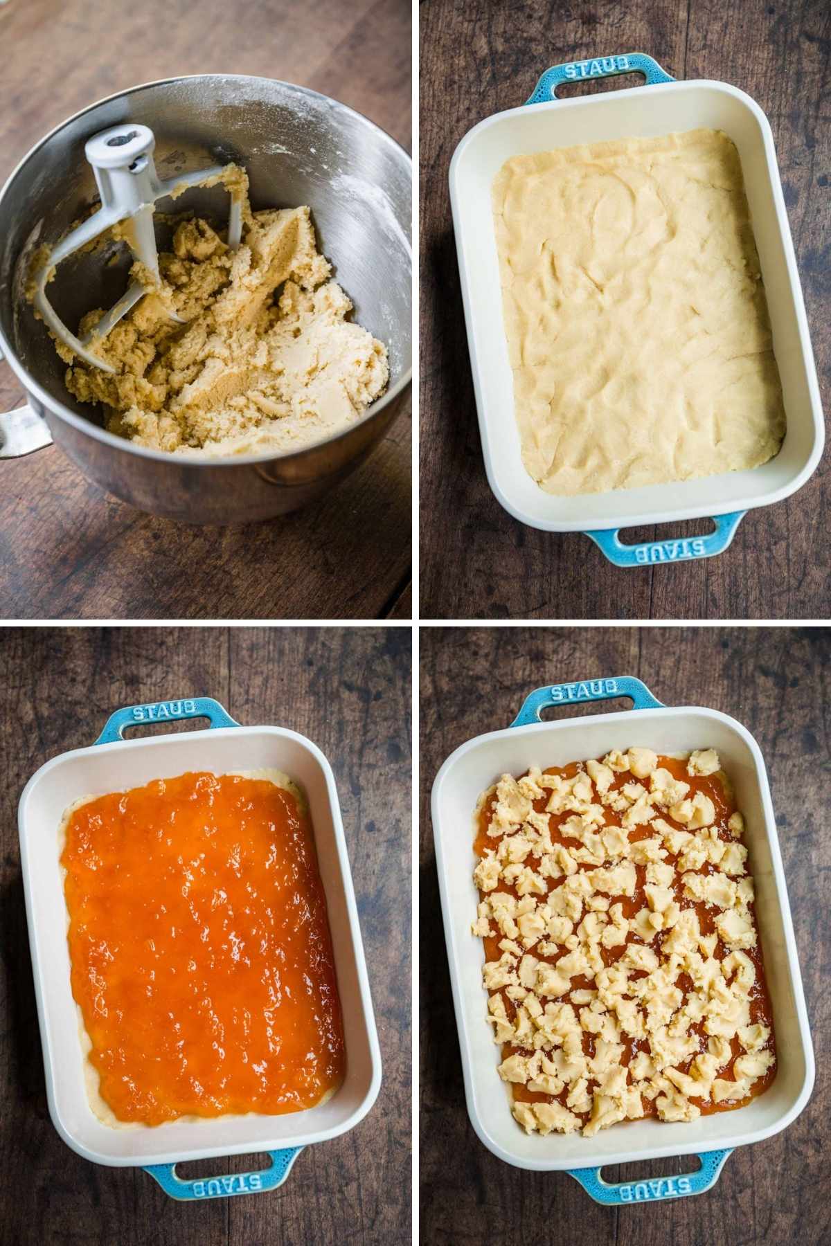 Apricot Shortbread Bars collage of prep steps