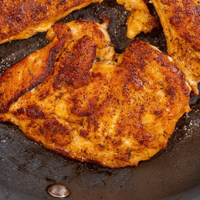 seared chicken in a pan