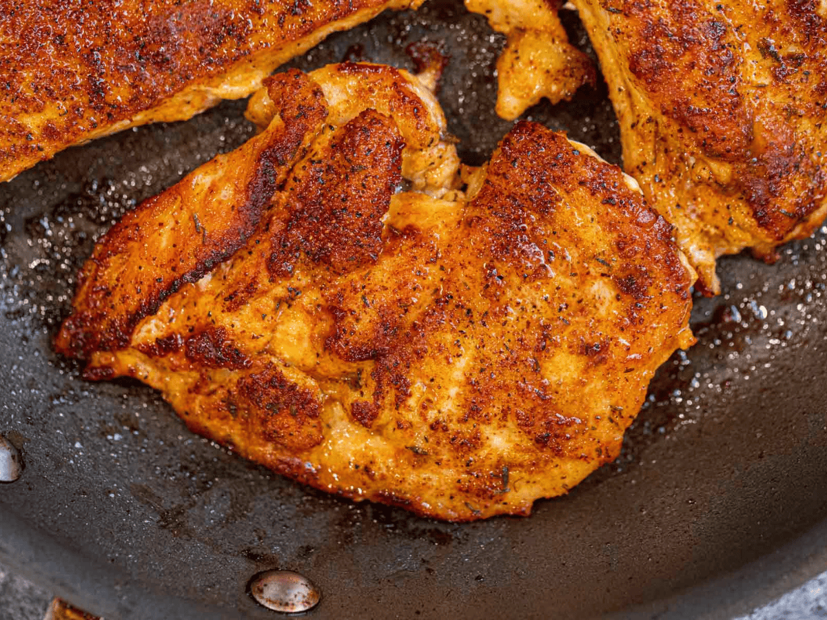 seared chicken in a pan