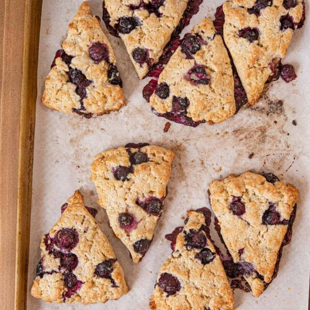 Blueberry Scones on cookie sheet