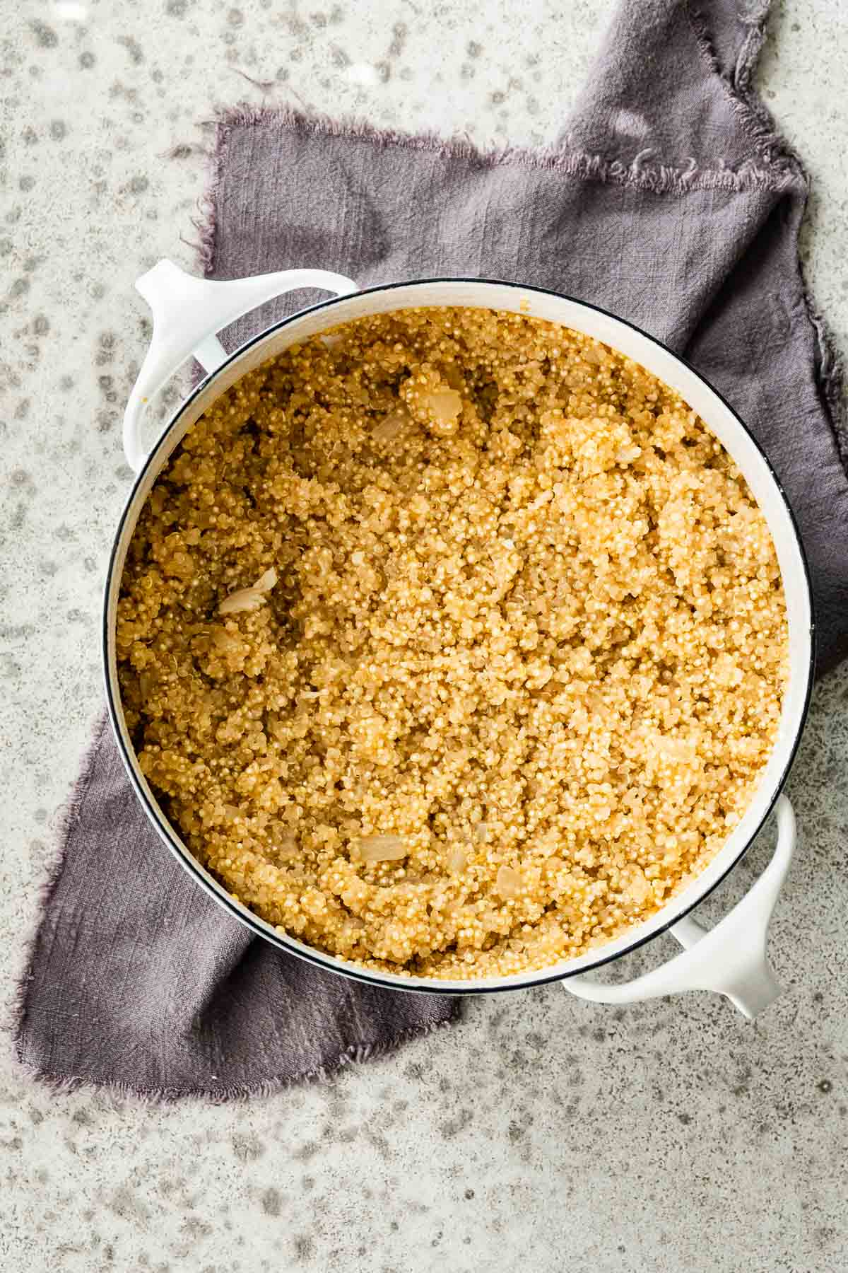 Buttery Garlic Quinoa finished cooking in pan