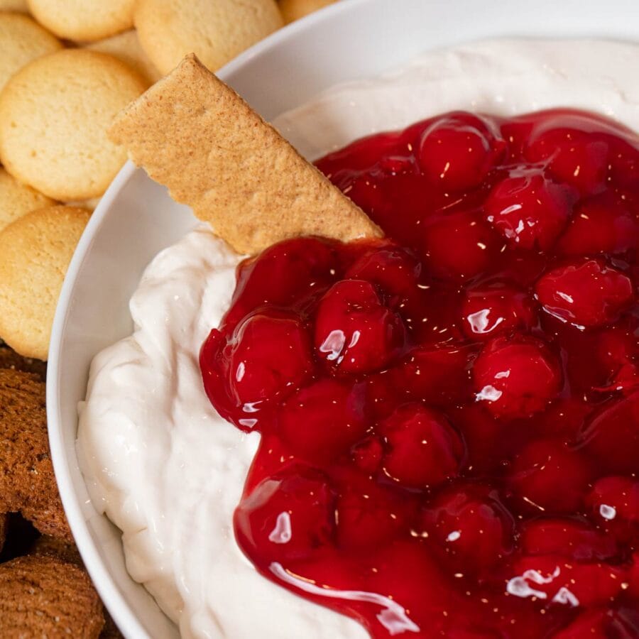 Cherry Cheesecake Dip with graham cracker dipper